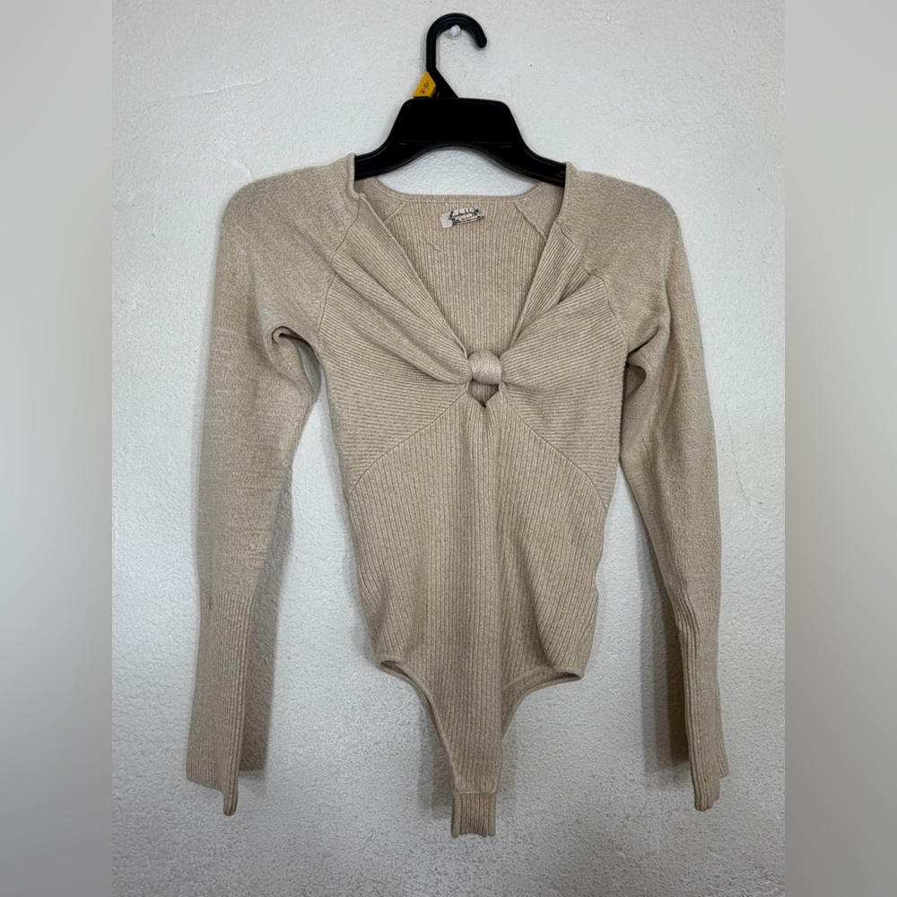 Free People Intimately Ribbed Bodysuit in Beige Size S
